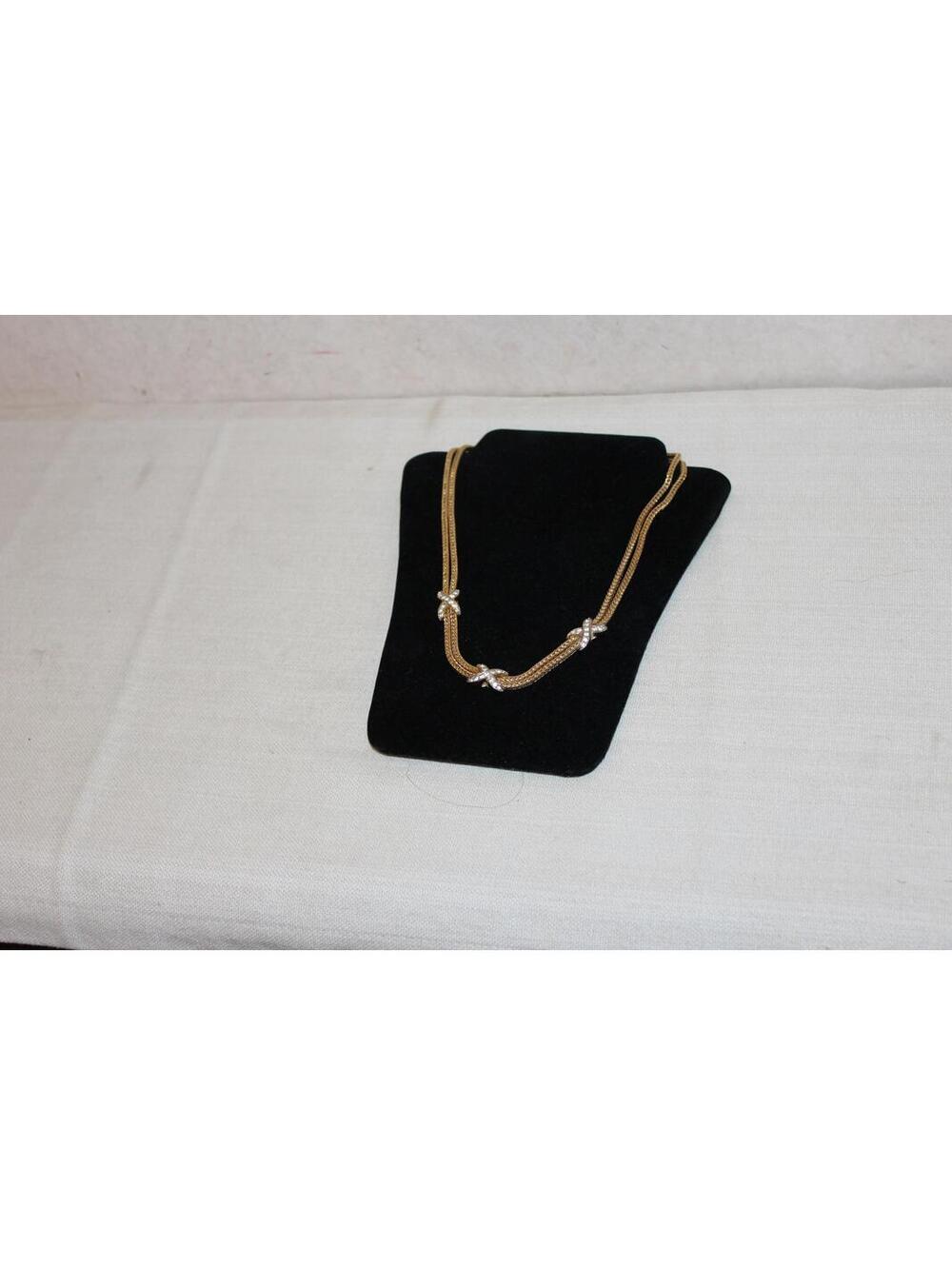 Vintage Rope Necklace with Rhinestone Crystals X Designs - Picture 2 of 3